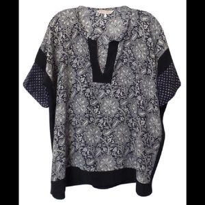 Rebecca Taylor Silk Mixed Prints Black White Oversized Top Tunic Large Long